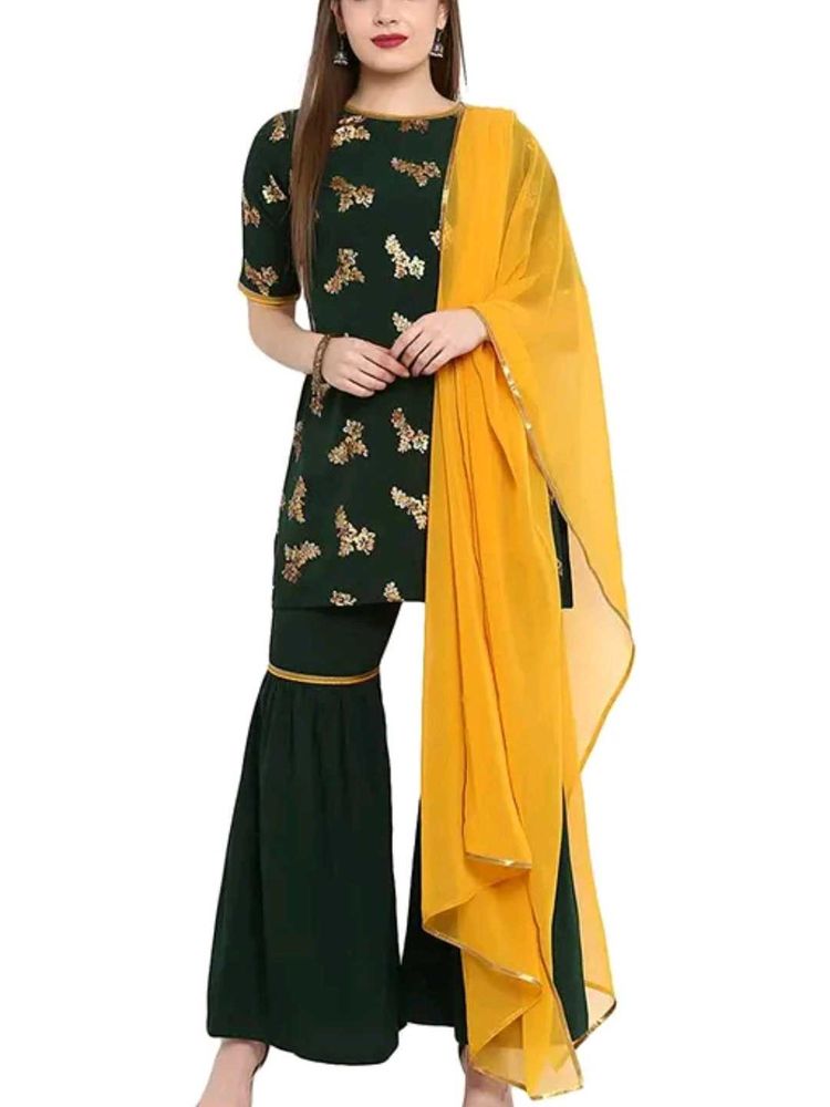 Green &amp; Yellow Sharara Suit
