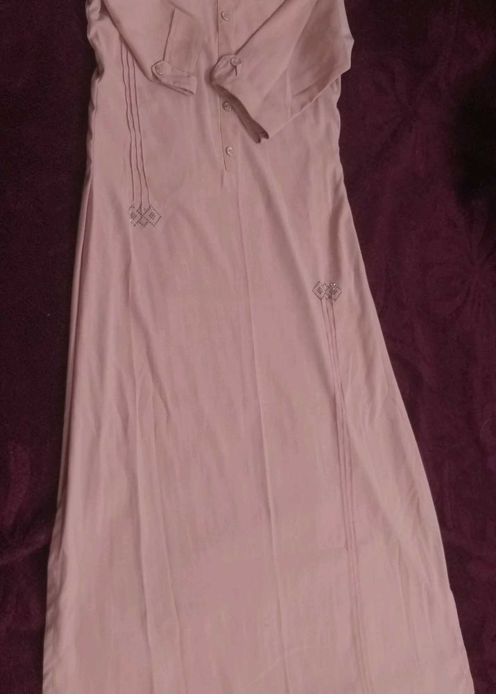 Peach Pink Straight Kurti and White coat model top