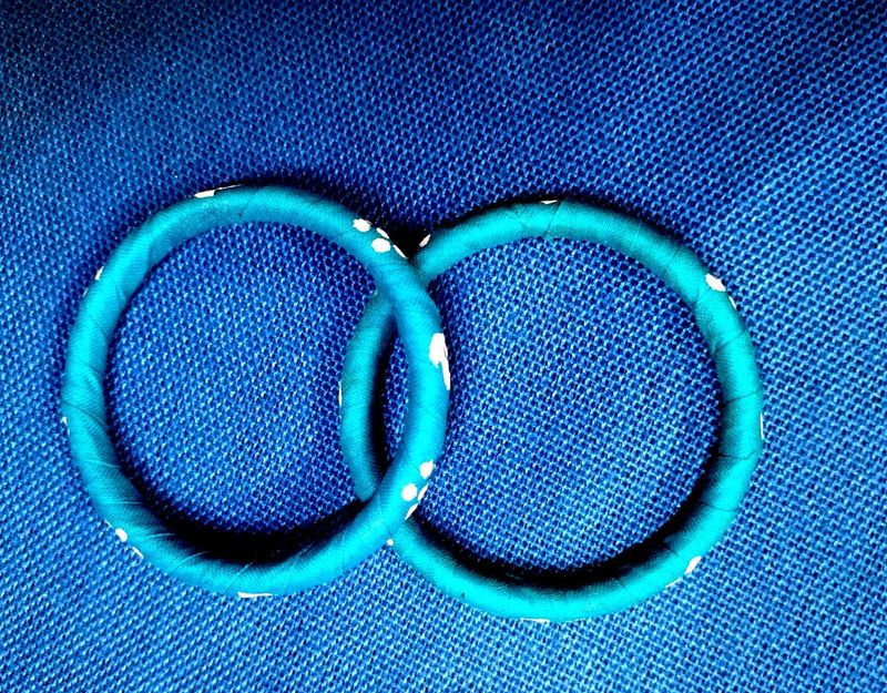 Hand made Blue Fabric Bangles - Set of 2