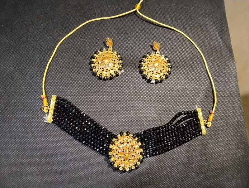 Black Beaded Necklace &amp; Earring Set