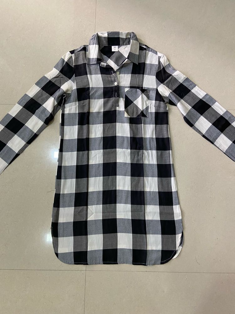 Checked Black &amp; White Shirt Dress | Mini