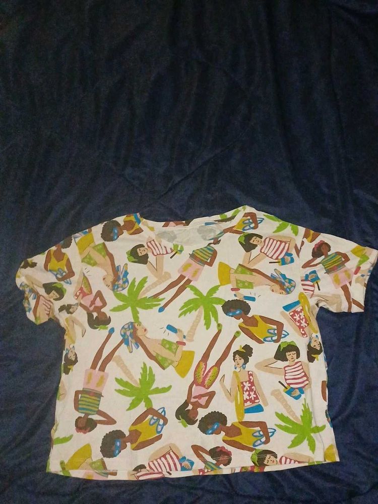 Patterned Short Sleeve crop Tee