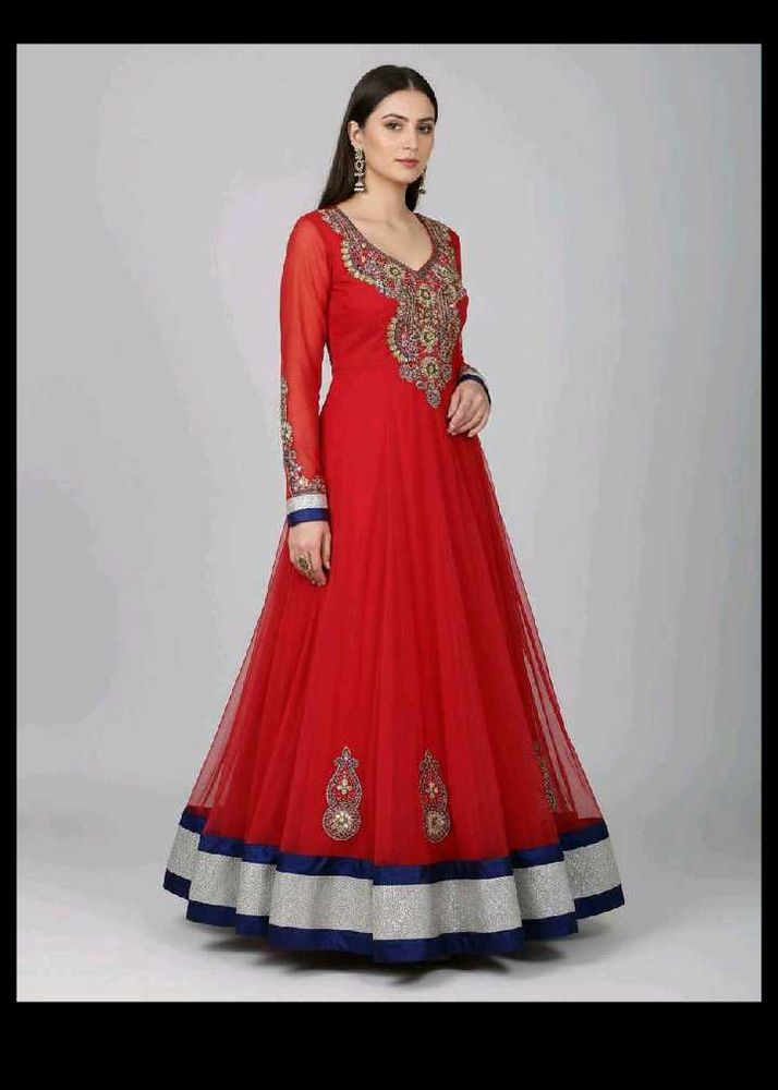 Red Embroidery Anarkali With Dupatta