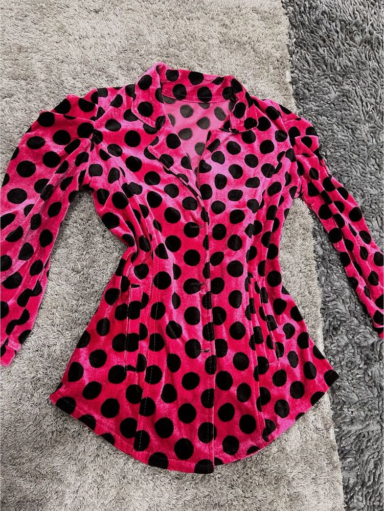 Pink &amp; Black Polka Dot Velvet blazer