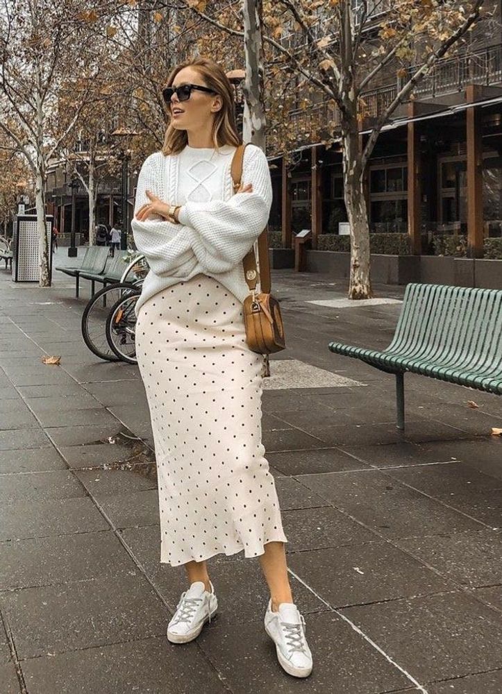 H&amp;M Satin, Polka Dot Long Skirt With Slits