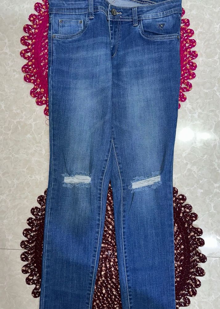Blue Minimal Knee Ribbed Denim | Size 28-30