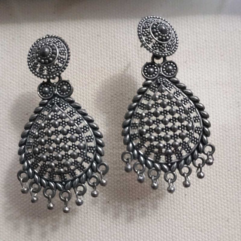 Oxidized Silver Drop Earrings