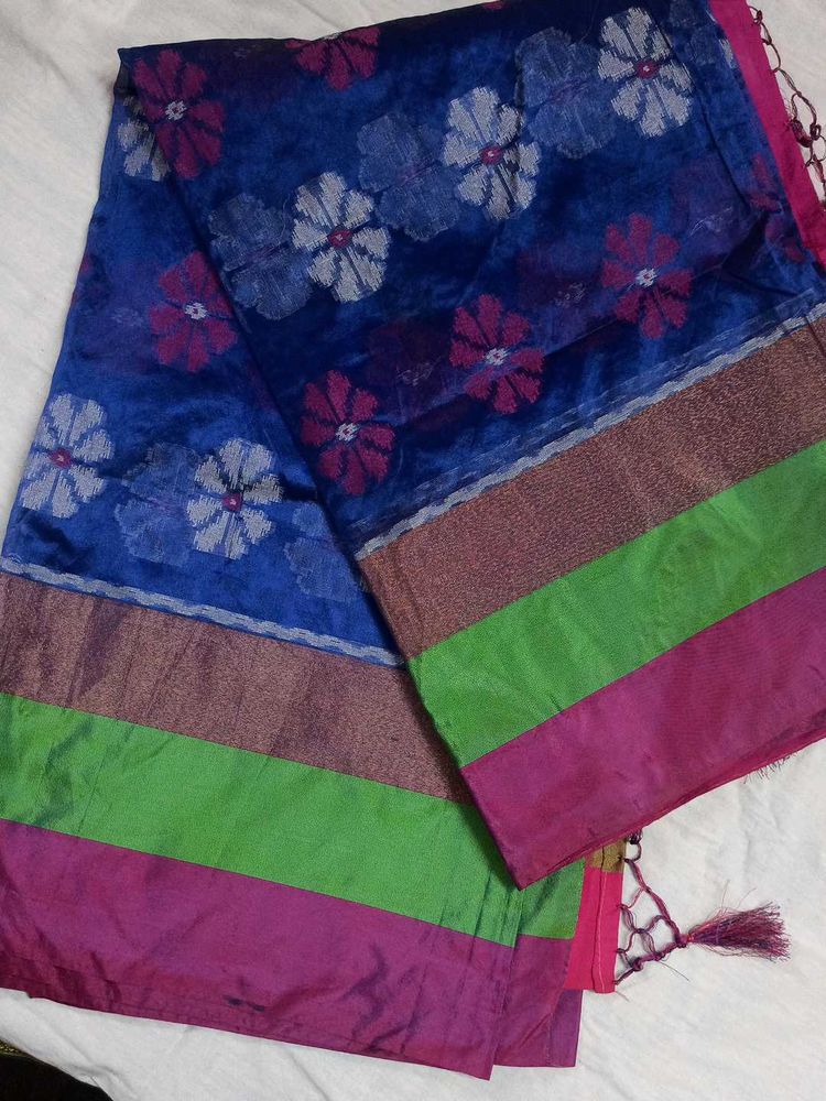 Blue Fansy Saree - With Ikat Design