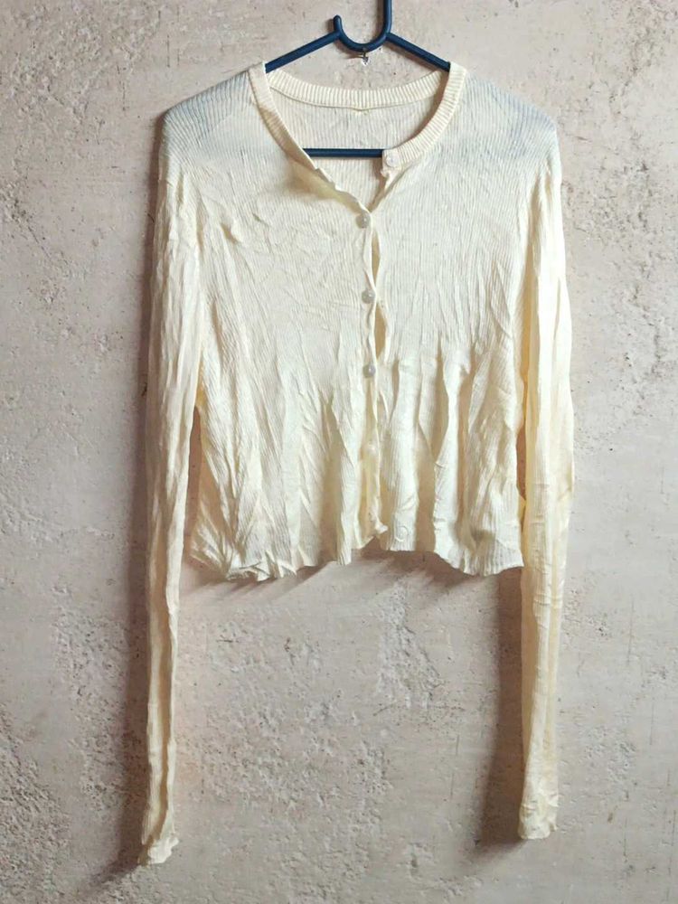 PLUS SIZE Crop Top Cardigan Ribbed Cream