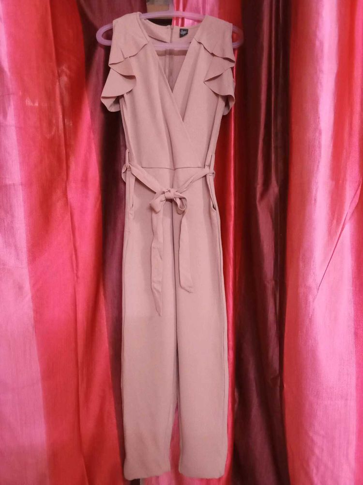 V-neck Waist Tie Basic Jumpsuit