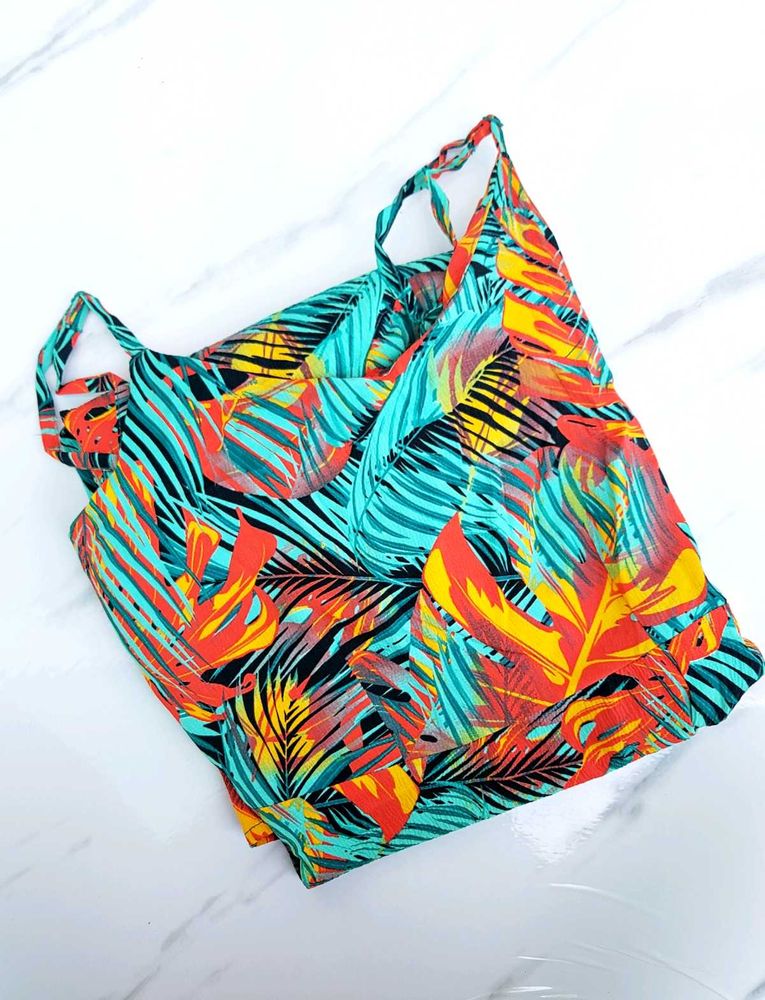 Tropical Printed Sleeveless Crepe Maxi Dress
