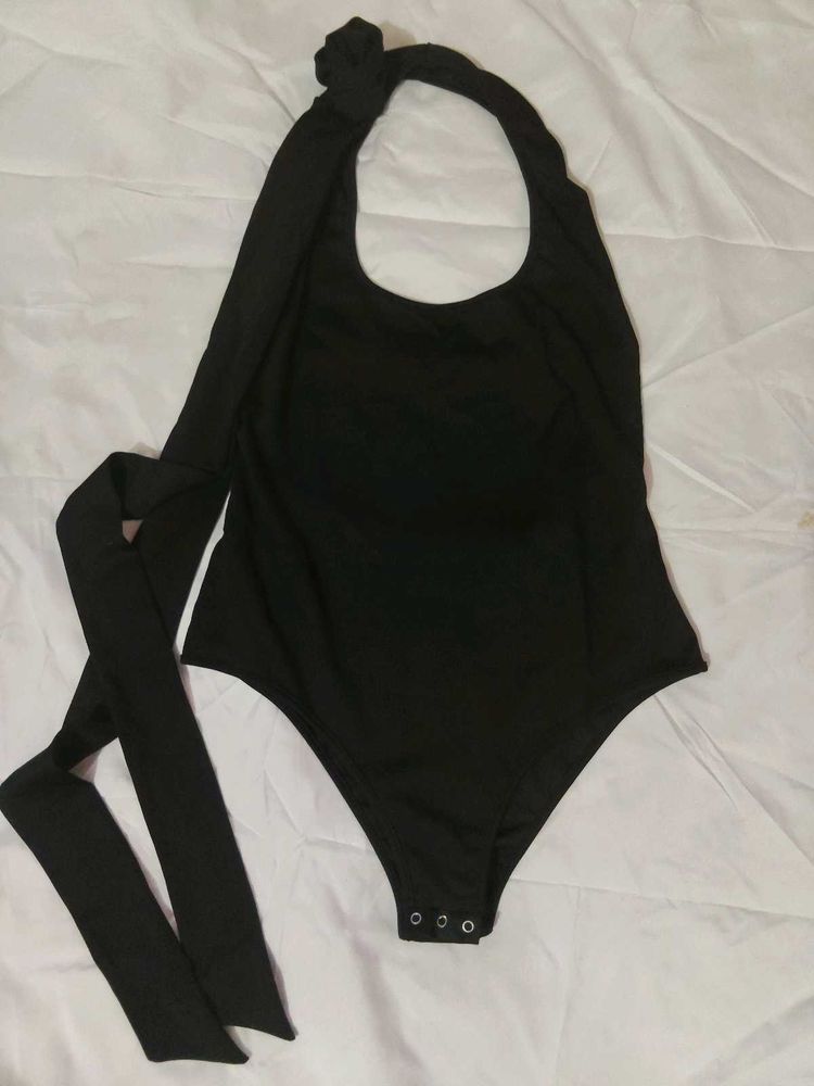 Chic Black Halter Bodysuit