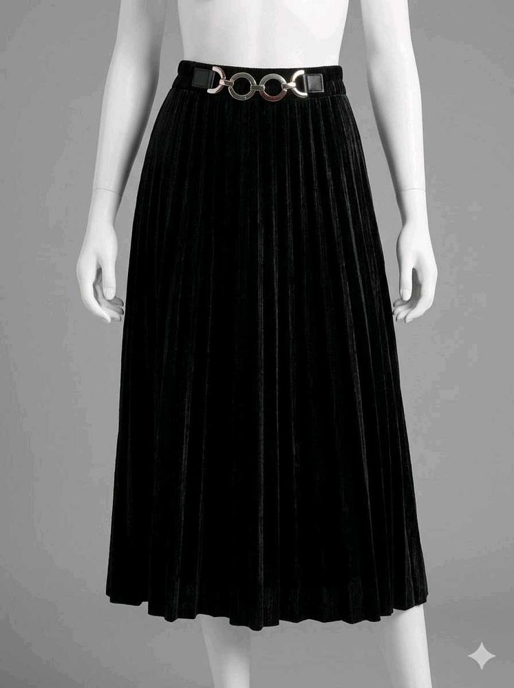 Elegant Black Velvet Midi Skirt