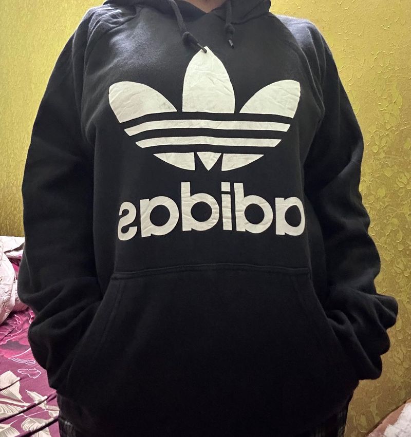 unisex Adidas Black Logo Hoodie