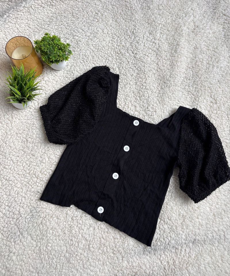 Chic Black Puff Sleeve Top