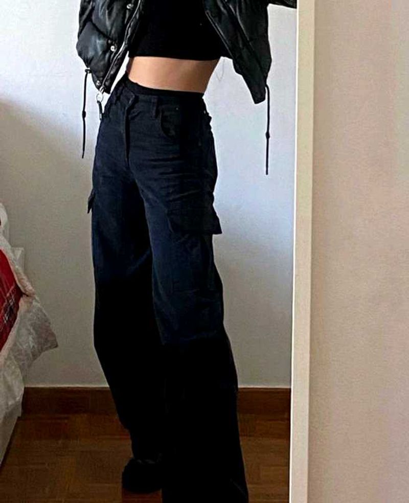 Black Denim Cargo Pants
