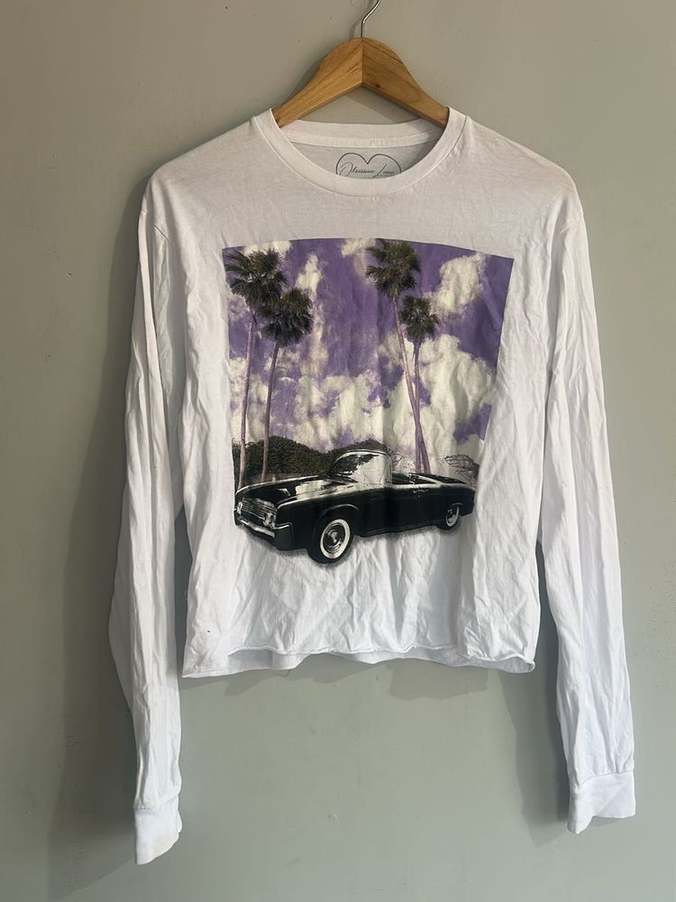 White Graphic Print Long Sleeve Tee