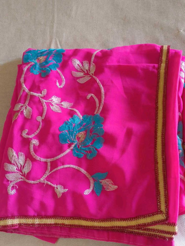 Elegant Pink Embroidered Saree