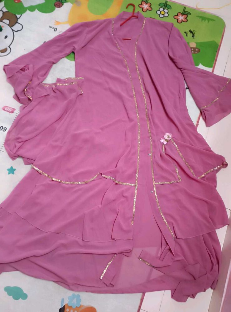 Pink burkha with golden piping work