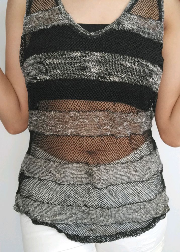 Very Standard Top Black&amp;White Line Net Top