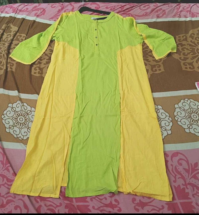 Green &amp; Yellow Kurta(Naari Brand)