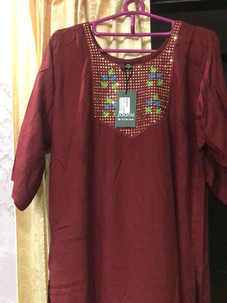 New With Tag Maroon Embroidered Kurti