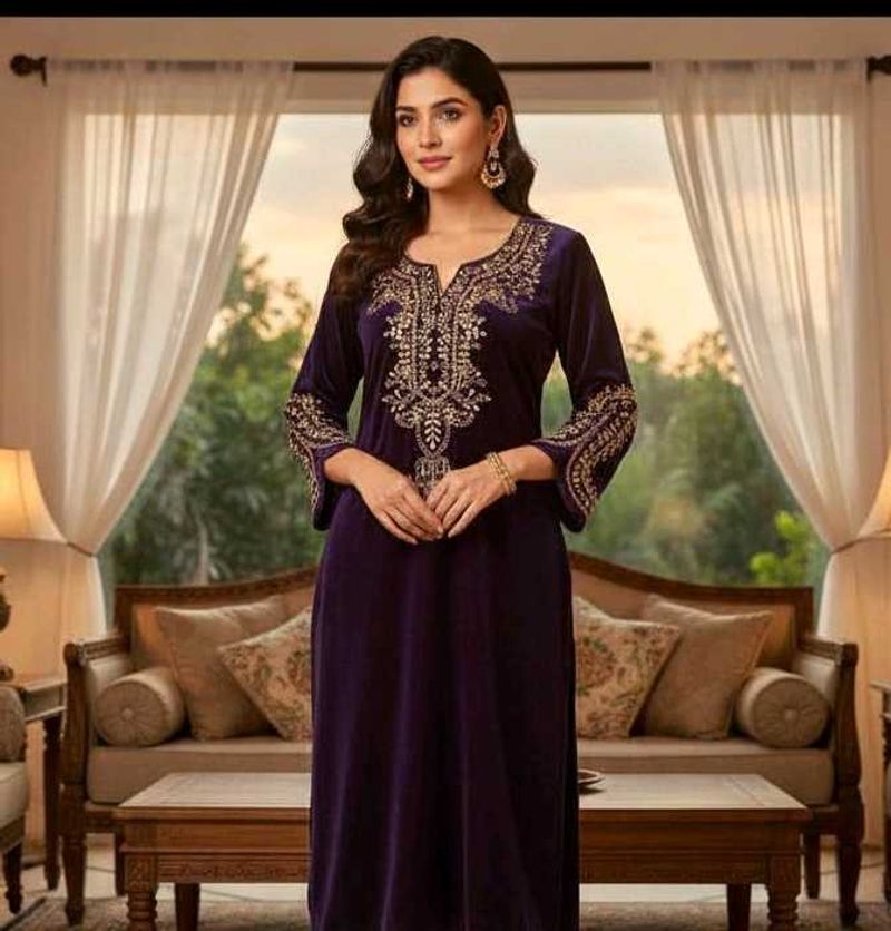 Elegant Embellished Velvet Kurti