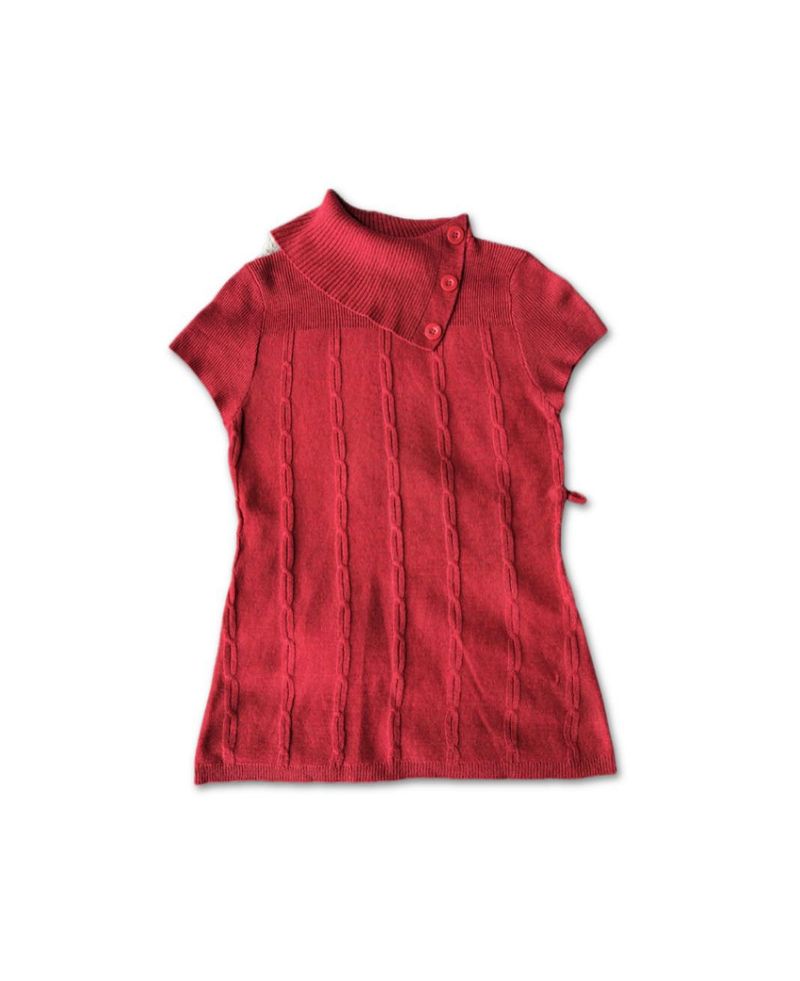 Red Knit Top with Buttons