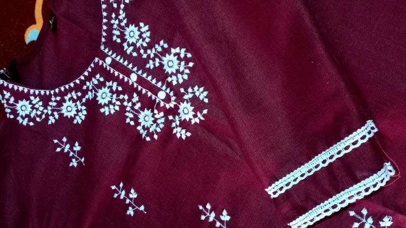 Maroon Embroidered Kurta