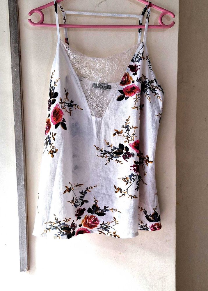 Shein White Strappy Top With Lace