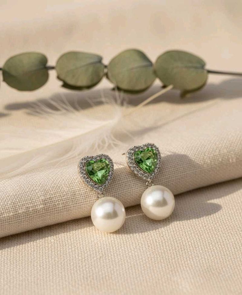 Heart &amp; Pearl Drop Earrings