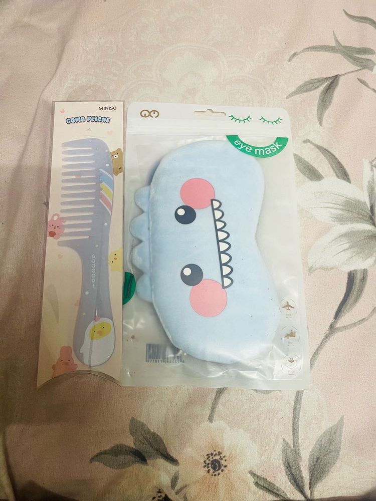 Miniso Cute Eye Mask &amp; Comb &amp;lip balm Set