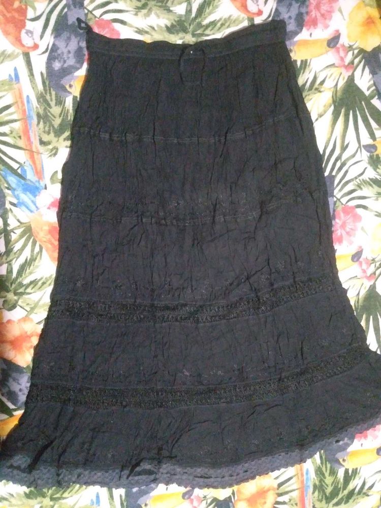 Tiered Black Lace Trim Skirt