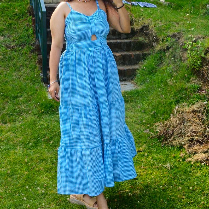 Blue Gingham Maxi Dress Urbanic