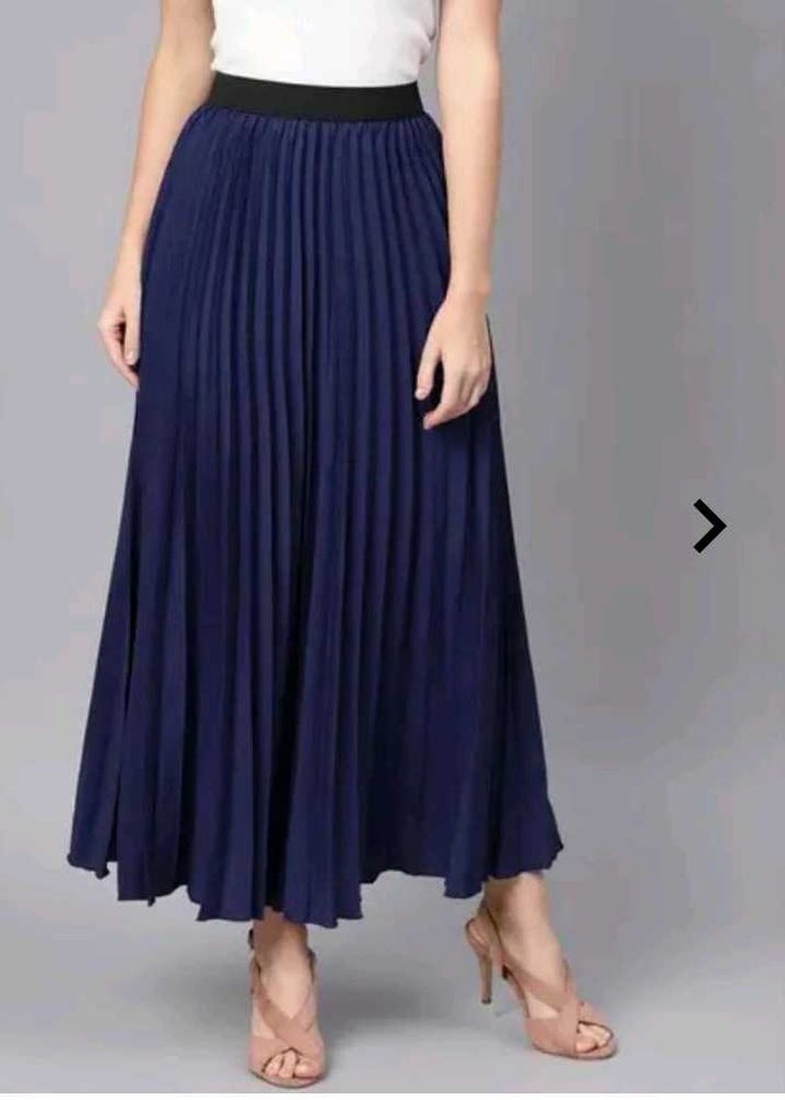 Navy Blue Pleated Midi Skirt