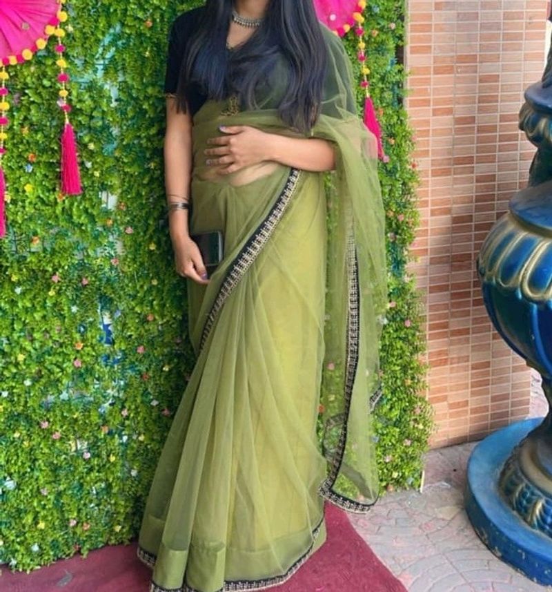 Olive Green Net Saree