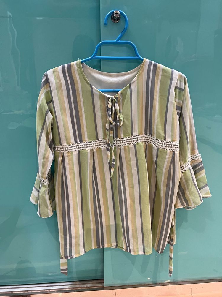 Striped Tie-Neck Top