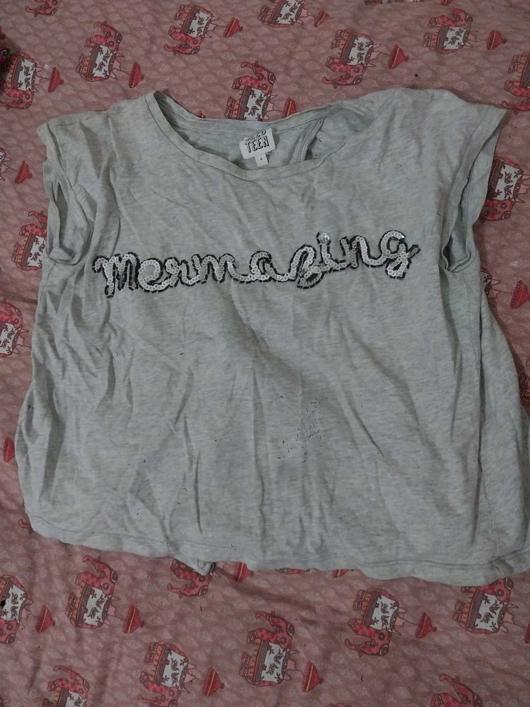 Grey &#39;Mermazing&#39; Sequin T-Shirt
