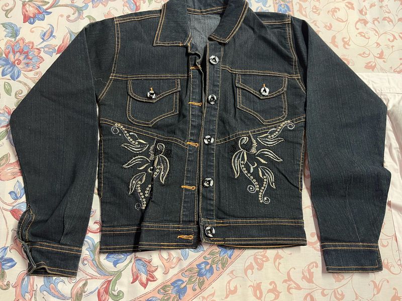 Denim Dark Blue Shade With Hand Work Jacket