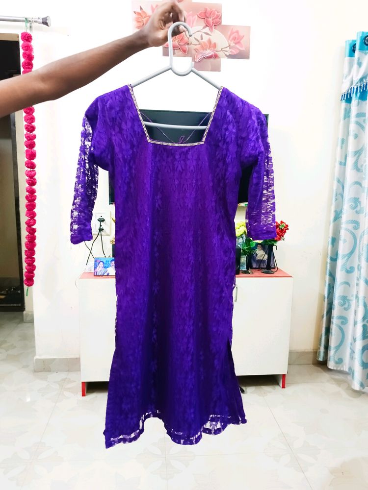 Purple Brasso Net Kurti