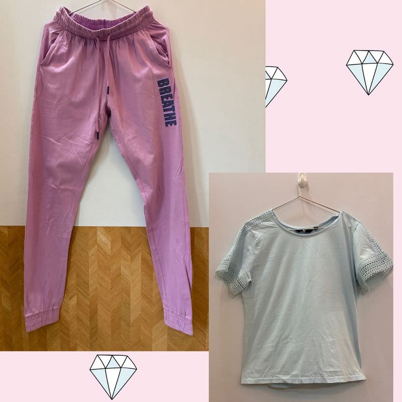 Max Fashion: Cute Set: Pink Joggers &amp; Blue Top
