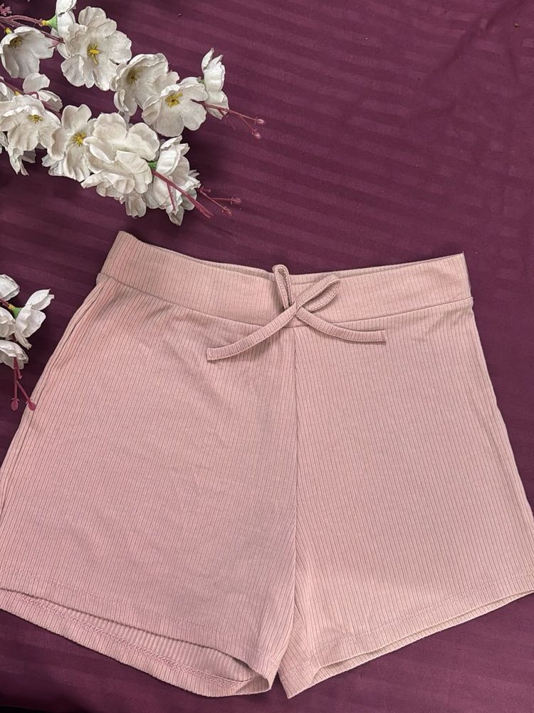 Pink Cute Ribbed Shorts
