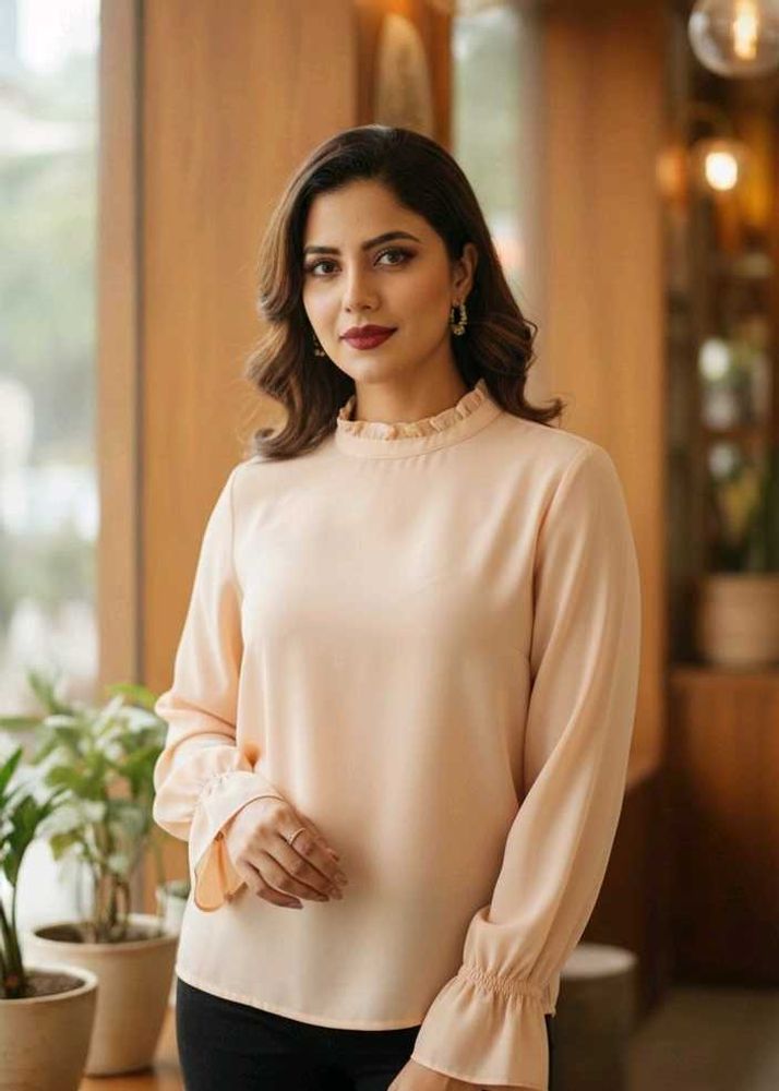 AND Elegant Peach Ruffle Blouse