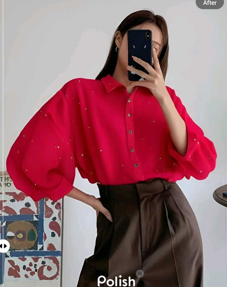 New With Tag Korean Cute Moti Red Shirt