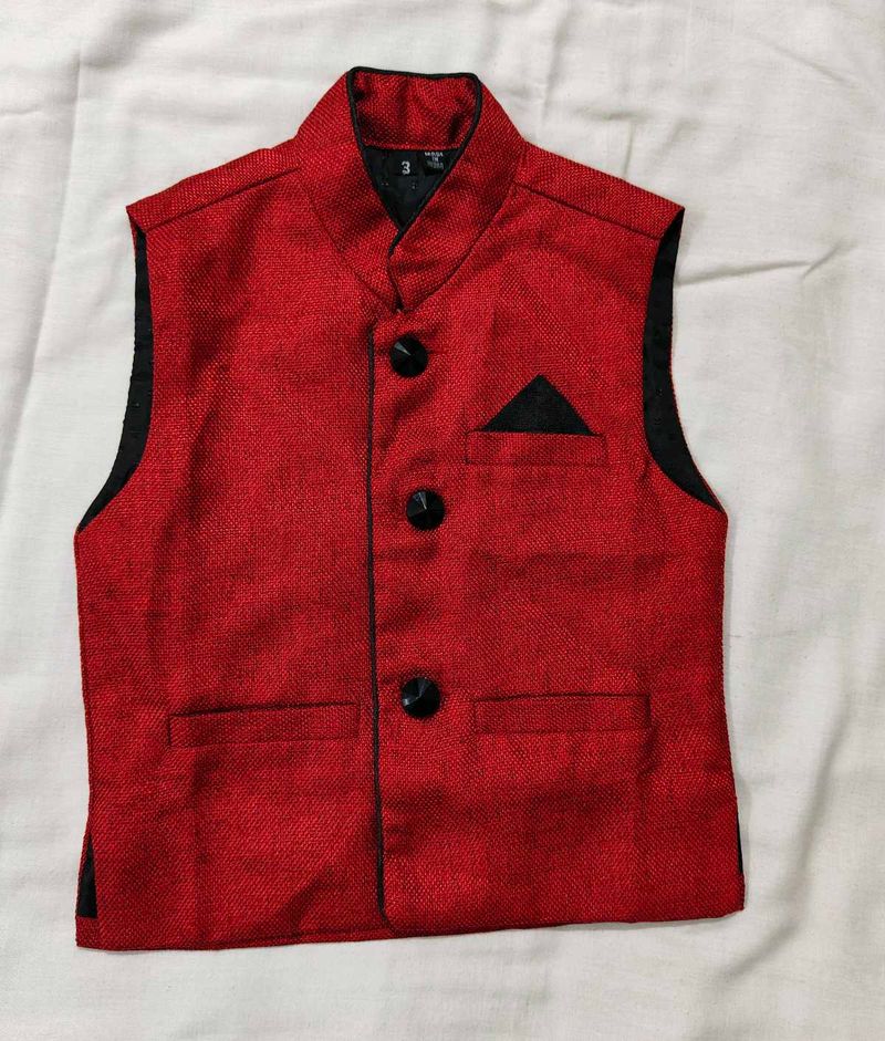Boys Ethnic Waistcoat - Red