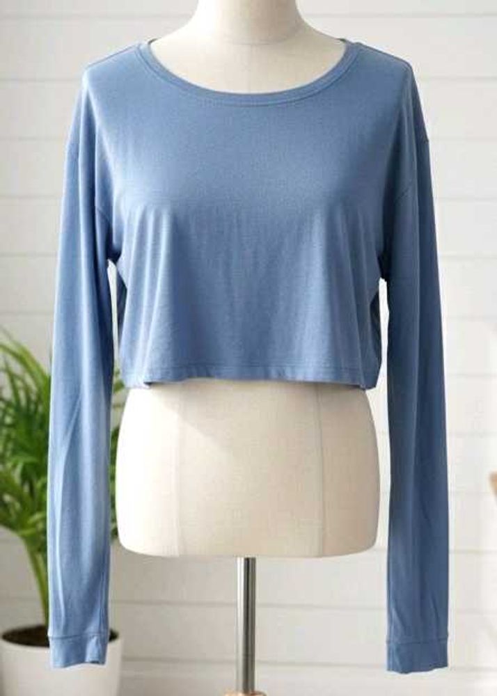 DressBerry Blue Long Sleeve Crop Top