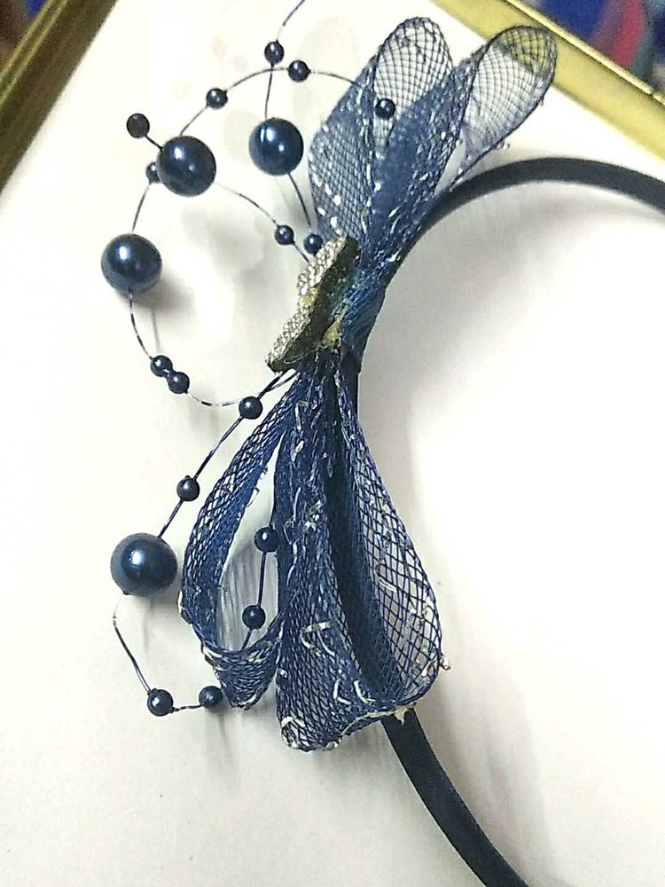 Navy Beaded Floral Headband