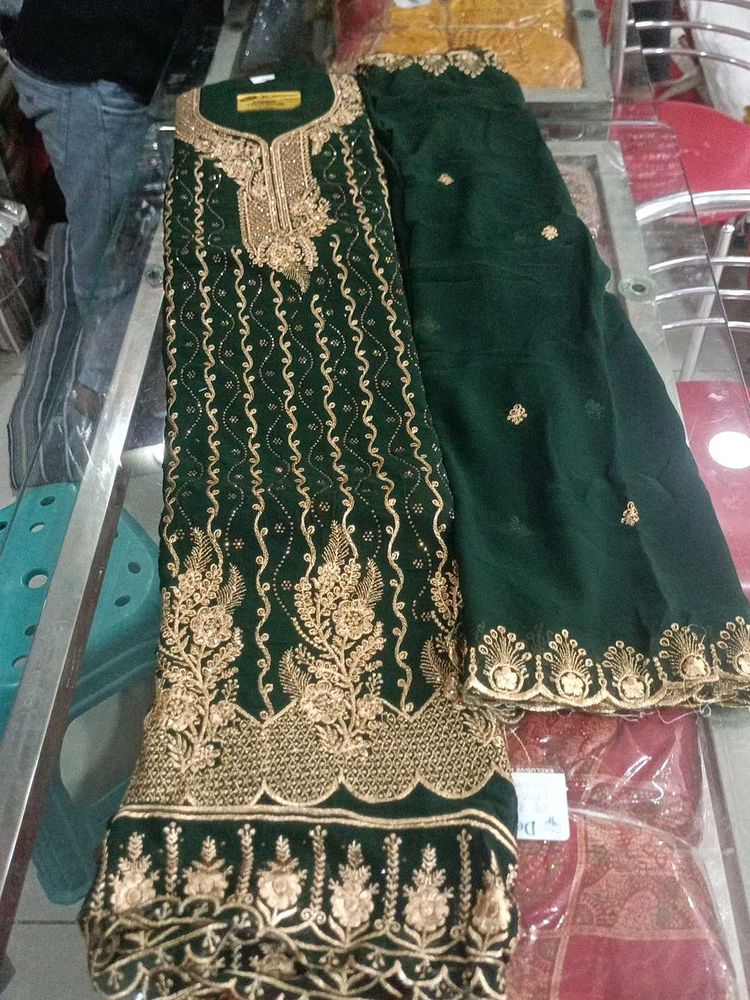Elegant Green Embroidered Suit