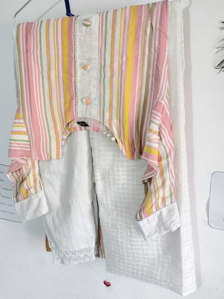🤩Striped Kurta with Pants &amp; Dupatta🩷