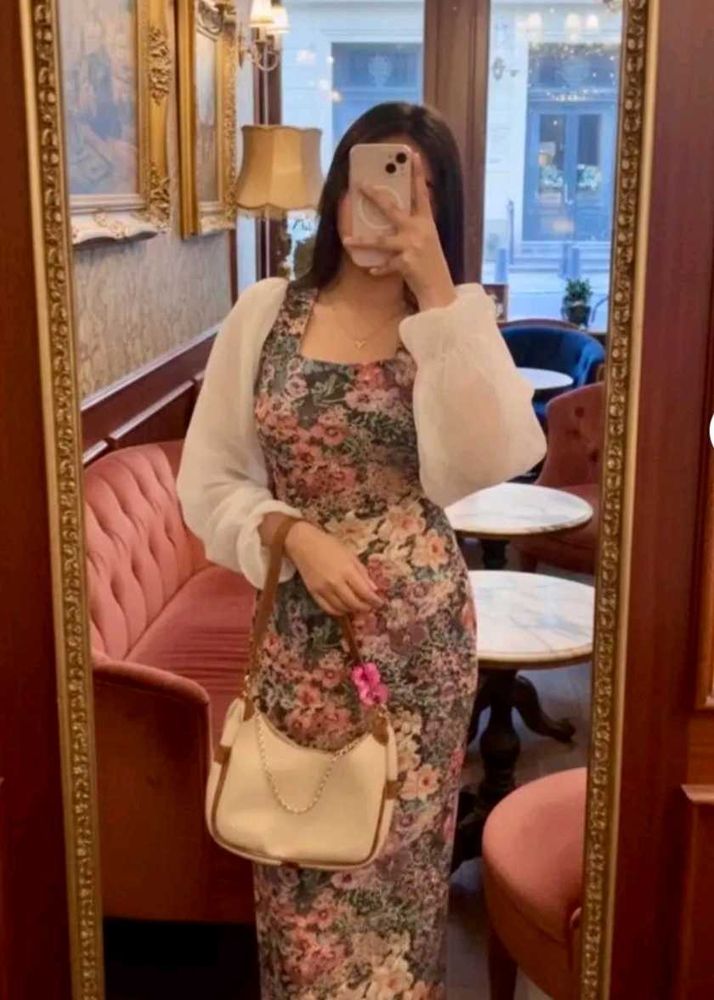 Floral Midi Dress with Shrug